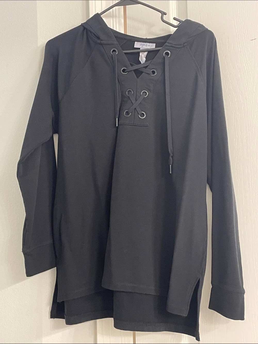 Style & Co. Black Lace-Up Hooded Pullover